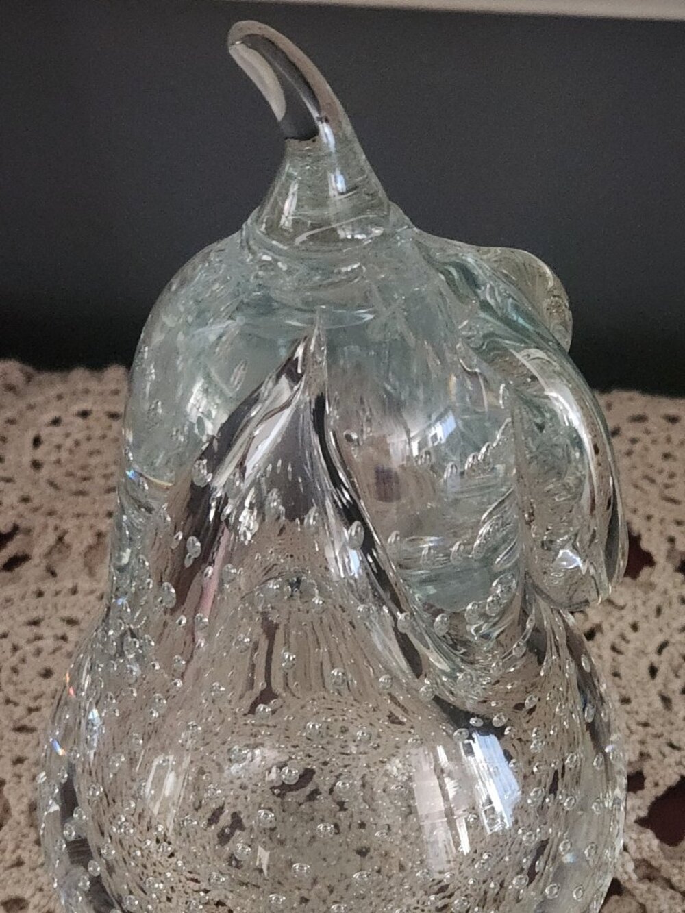Large Hand Blown Art Glass Pear Featuring Bullicante 8"